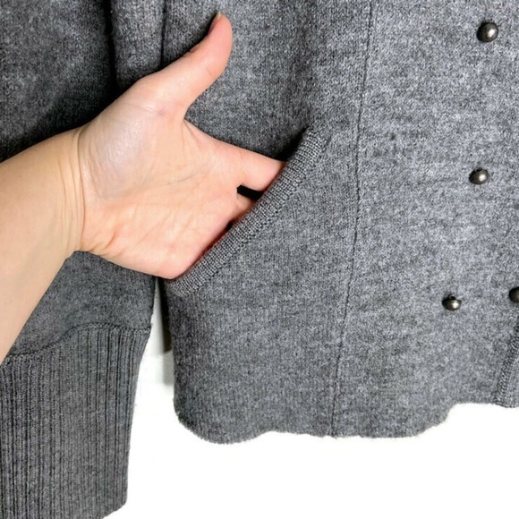 LOFT Gray 100% Wool Military Style Sweater Jacket - Picture 9 of 13